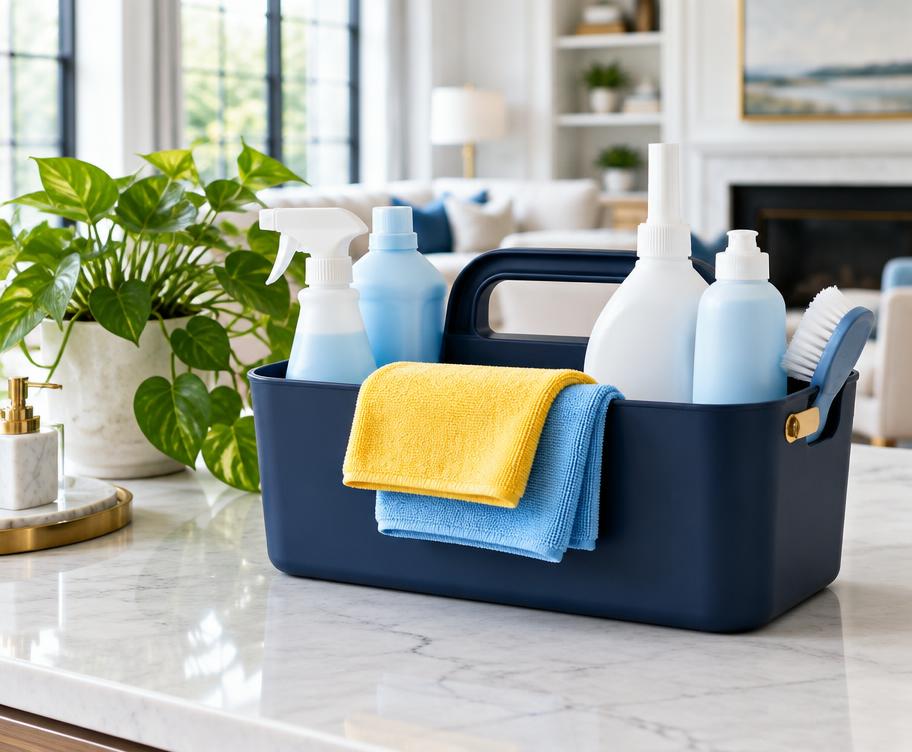 Caddy with cleaning supplies